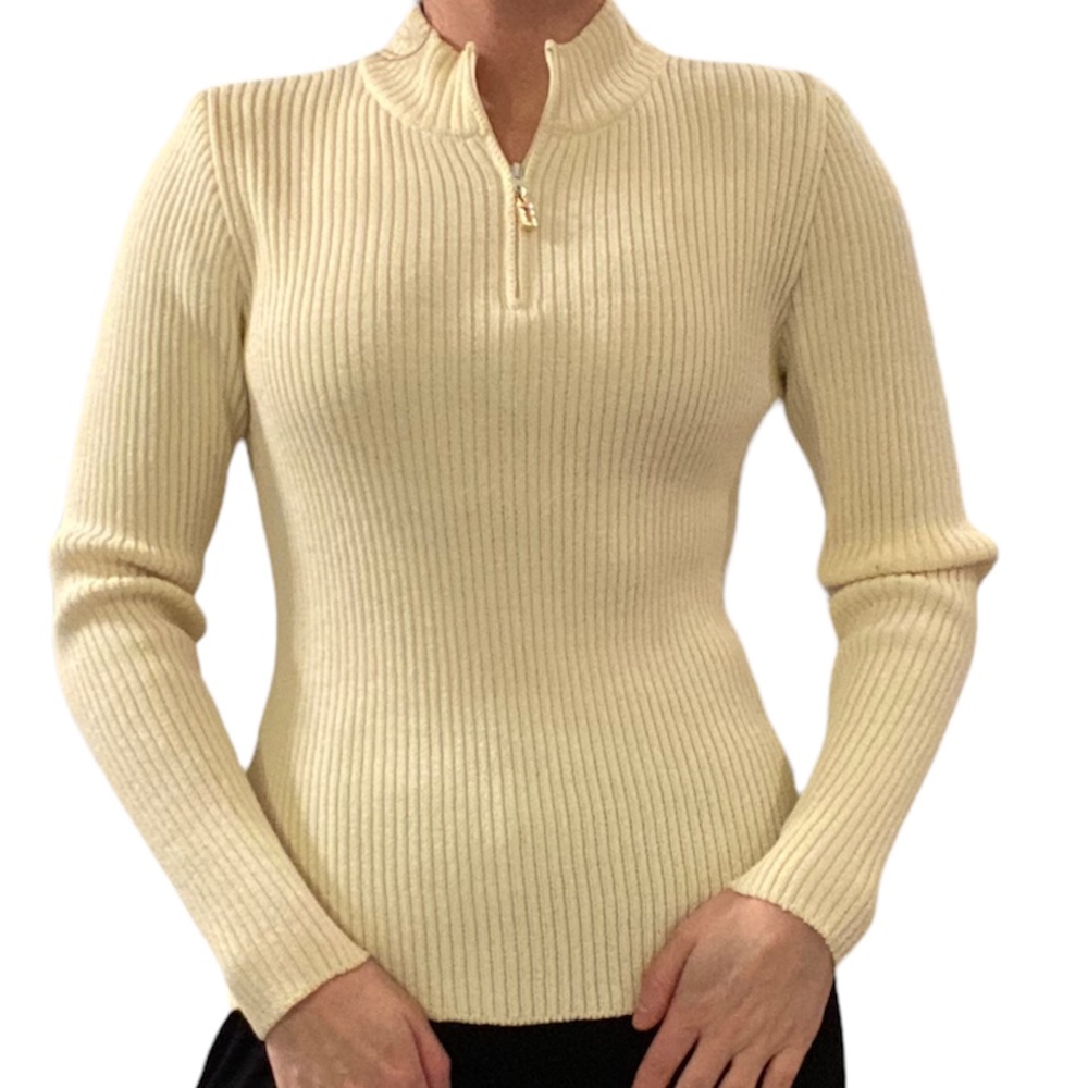 ST. JOHN Sport Half Zip Pullover Sweater Cream Small